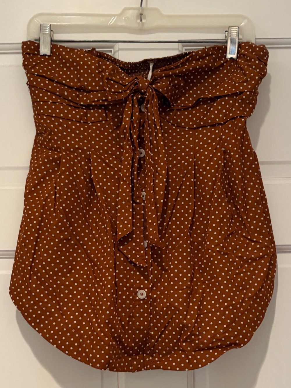 NWT Free People Be Mine Brown Polka Dot Tie-Front Strapless Top - Picture 2 of 12